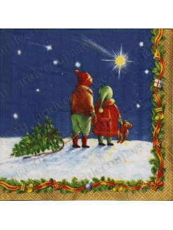 Салфетка для декупажа Рождественская звезда, дети, 25х25 см, Германия