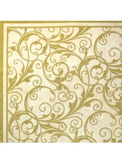 Салфетка для декупажа Золотой орнамент на белом фоне, 33х33 см