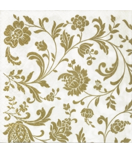 Салфетка для декупажа "Золотые цветы на белом", 33х33 см