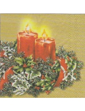 Салфетка для декупажа MF224299 "Рождественские свечи, золотой фон", 25х25 см, Германия