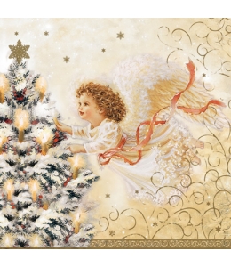Салфетка для декупажа CLGW004702 "Ангел и новогодняя ель", 25х25 см