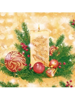 Салфетка новогодняя для декупажа Свеча с оленем, 33х33 см, POL-MAK