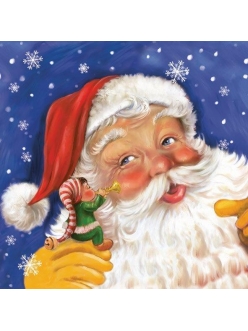 Салфетка новогодняя для декупажа Санта Клаус и гномик, 33х33 см, POL-MAK