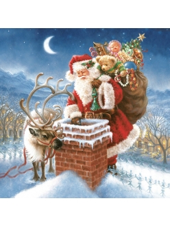 Салфетка новогодняя для декупажа Санта с подарками, 33х33 см