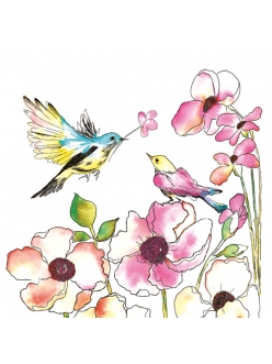 Салфетка для декупажа Птицы и цветы, 33х33 см, POL-MAK