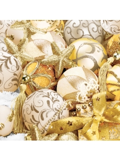 Салфетка новогодняя для декупажа Ёлочные шары желтые, 33х33 см, POL-MAK