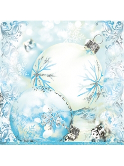 Салфетка новогодняя для декупажа Елочные шары, голубой фон, 33х33 см
