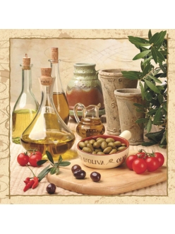 Салфетка для декупажа Оливковое масло, оливки, 33х33 см