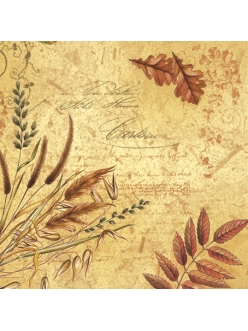 Салфетка для декупажа Осенние травы и листья, коричневый фон, 33х33 см