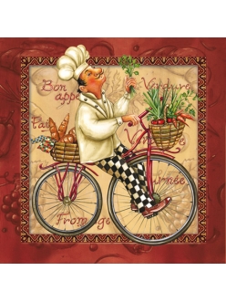 Салфетка для декупажа Повар на велосипеде, красный фон, 33х33 см, SLOG020302 