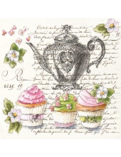 Салфетка для декупажа SLOG041201 "Чай, пирожные и текст", 33х33 см, POL-MAK