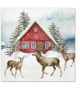 Салфетка для декупажа "Красный дом в снегу", 33х33 см, Paw (Польша)