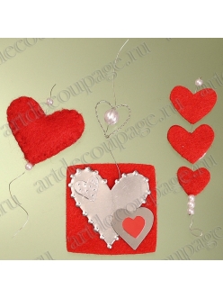 Наклейки декоративные объемные "Красные сердечки", фетр и металл, KNORR prandell