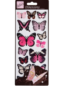 Объемные наклейки "Розовые бабочки" с серебром, Anita`s (Великобритания)