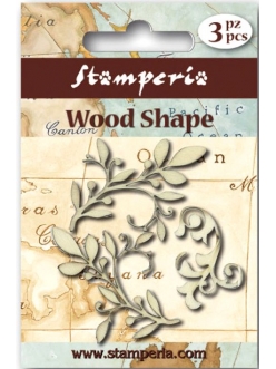 Деревянные плоские фигурки Веточки с листьями, 3 - 6 см, 3 шт, Stamperia 