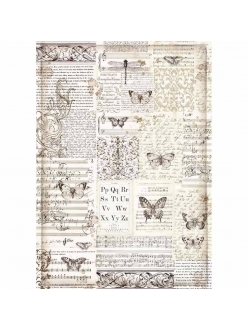 Рисовая бумага для декупажа Бабочки и текст, Stamperia формат А3