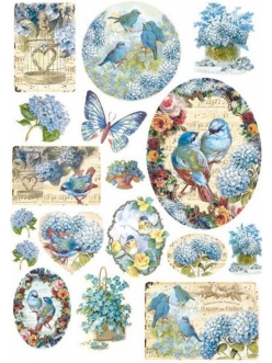 Рисовая бумага для декупажа Птицы и голубые бабочки, Stamperia формат А4