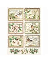 Рисовая бумага для декупажа Stamperia DFSA4342 "Зимняя ботаника, почтовые марки", формат А4
