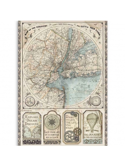Рисовая бумага для декупажа Бродяга - карта Нью Йорка, Stamperia формат А4