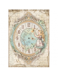 Рисовая бумага для декупажа Алиса в Зазеркалье - Часы, Stamperia формат А4