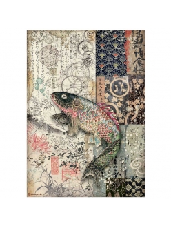 Рисовая бумага для декупажа Бродяга в Японии - Механическая рыба, Stamperia формат А4