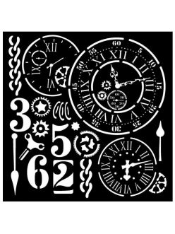 Трафарет объемный Часы и цифры, толщина 0,5 мм, 18х18 см, Stamperia 