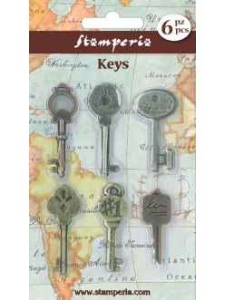 Декоративные элементы металлические Ключи, Stamperia, 6 шт