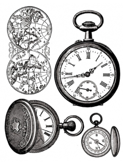 Набор силиконовых штампов WTK079 "Старинные часы и карта", Stamperia, 18х14 см