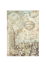 Рисовая бумага для декупажа Stamperia DFSA4700 "Sir Vagabond Aviator New York city map", формат А4