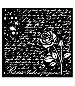 Трафарет "Rose parfum manoscritto con rosa", 18х18 см, Stamperia KSTDQ77