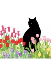 Салфетка для декупажа "Тюльпаны и черная кошка", 33х33 см, Германия