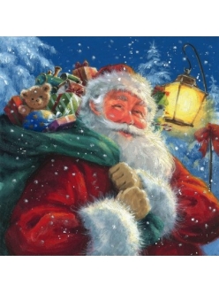 Салфетка для декупажа Санта Клаус с мешком подарков, 33х33 см, Германия