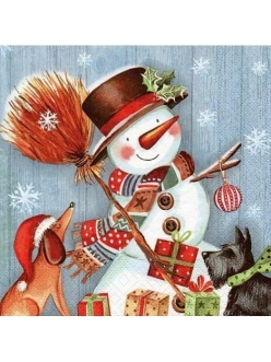 Салфетка новогодняя для декупажа Снеговик с метлой, 33х33 см, Германия