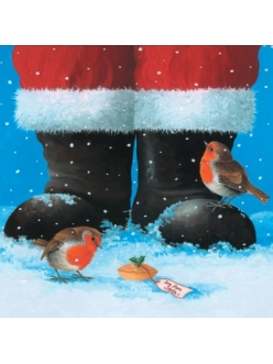 Новогодняя салфетка для декупажа Снегири у ног Санты, 33х33 см, Германия