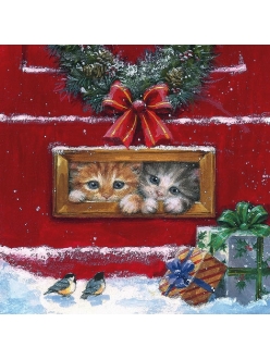 Новогодняя салфетка для декупажа Рождественские котята, 33х33 см, Германия