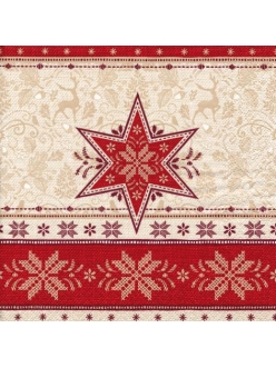 Новогодняя салфетка для декупажа Орнамент зимний красный, 33х33 см, Германия