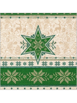 Новогодняя салфетка для декупажа Орнамент зимний зеленый, 33х33 см, Германия