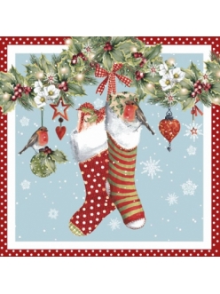 Салфетка для декупажа Рождественские носки на гирлянде, 33х33 см, Германия