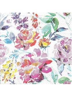 Салфетка для декупажа Яркие акварельные цветы, 33х33 см, Ti Flair