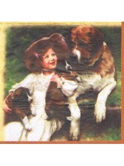 Салфетка для декупажа Девочка с собаками, 33х33 см, Польша