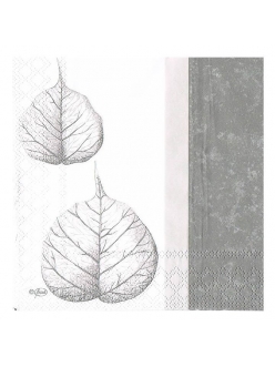 Салфетка для декупажа Скелетированные листья серые, 33х33 см, Голландия