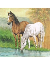 Салфетка для декупажа "Лошади у ручья", 33х33 см, Голландия