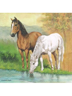 Салфетка для декупажа Лошади у ручья, 33х33 см, Голландия