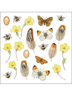 Салфетка для декупажа Бабочки, цветы, перья, 33х33 см, Голландия