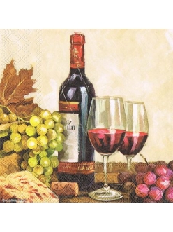 Салфетка для декупажа Красное вино и виноград, 33х33 см, Голландия