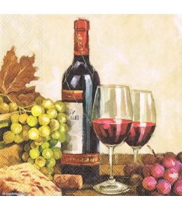 Салфетка для декупажа "Красное вино и виноград", 33х33 см, Голландия