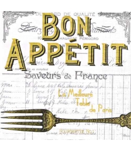 Салфетка для декупажа "Bon Appetit, белый фон", 33х33 см, Германия