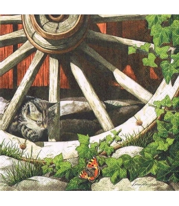 Салфетка для декупажа "Котёнок и старое колесо", 33х33 см, Германия
