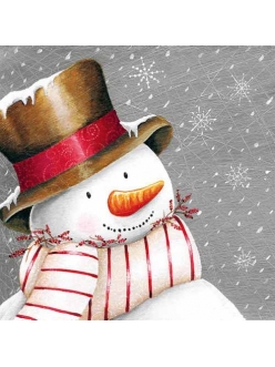 Салфетка новогодняя для декупажа Снеговик в шляпе, 33х33 см, Ambiente Голландия