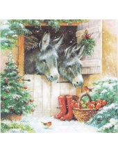 Салфетка для декупажа HF33303990 "Рождественские ослики", 33х33 см, Ambiente (Голландия)